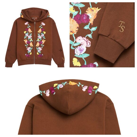 Taylor Swift Tops - TAYLOR SWIFT THE ERAS TOUR ACOUSTIC PIANO ZIP UP HOODIE Flowers Floral Brown XS